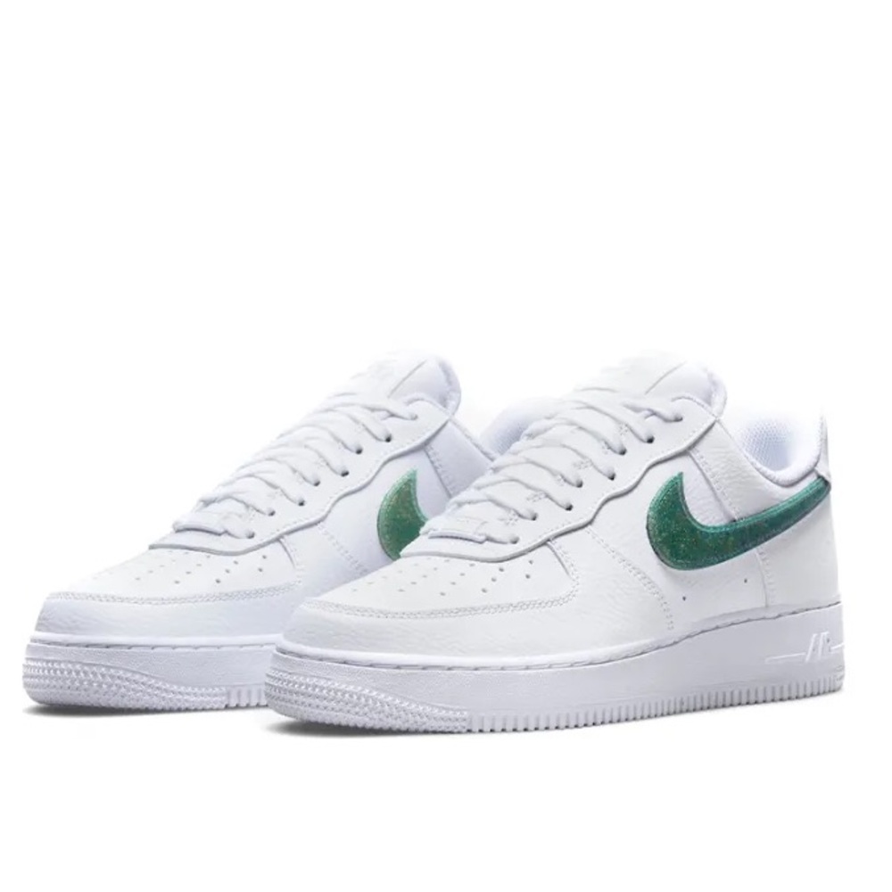 Nike Air Force 1 White -Low Glitter Swoosh Green Women's Size US 9.5 Men's 8 NEW